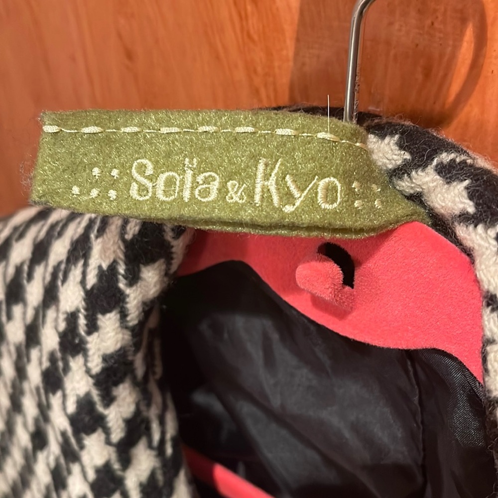 Soia and kyo black and white striped wool pea coat